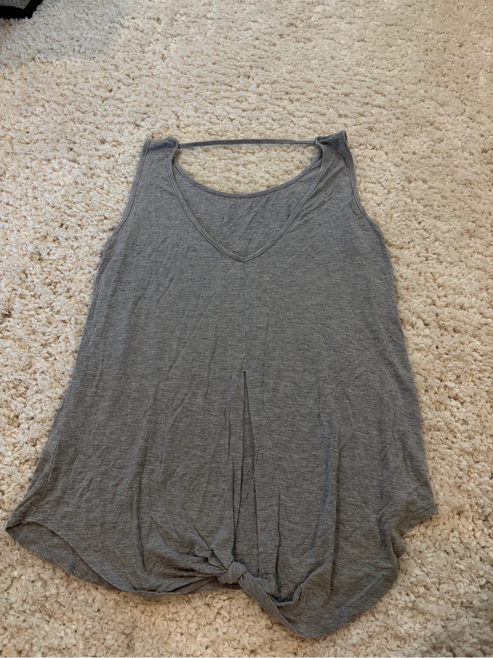 Casual Gray V-Neck Knot-Front Tank Top